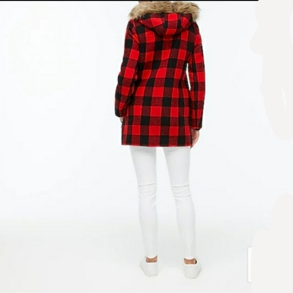 NEW J. Crew Vail Parka Buffalo Plaid Wool BC287 Pea Coat Classic Hooded Faux Fur - Picture 5 of 16
